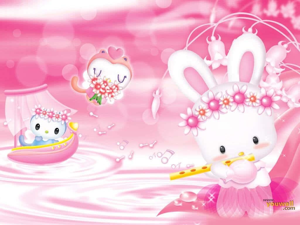 Little Princess on a Pink Wonderland: Charming Baby Girl in a Delicate Dress Explores Her Sweet Surroundings Wallpaper