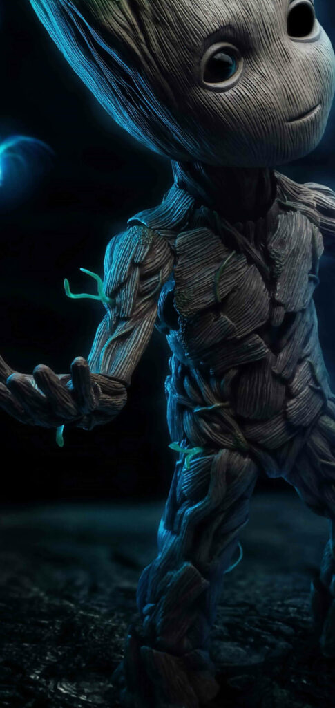 Baby Groot Wallpaper: Vibrant Samsung S10 Background with Blue Accents