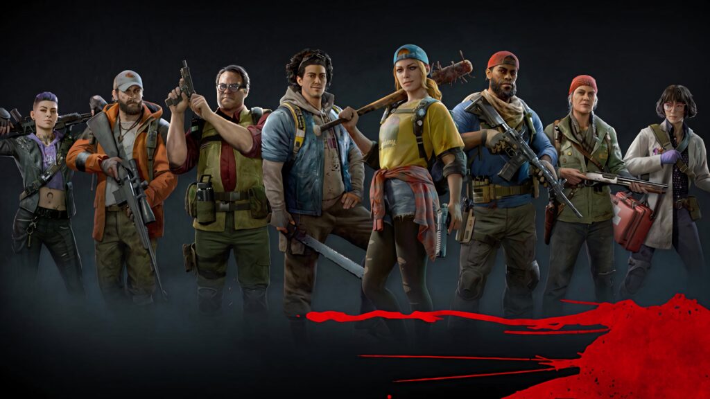 Back 4 Blood Cleaners wallpaper showing all playable characters armed ready to fight infected together