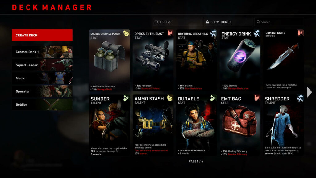 Back 4 Blood perk cards deck manager interface showing customizable gameplay abilities wallpaper