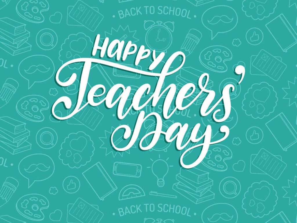 Blissful Teachers' Day Celebration amidst a Vibrant 'Back to School' Background Showered with Educational Symbols Wallpaper