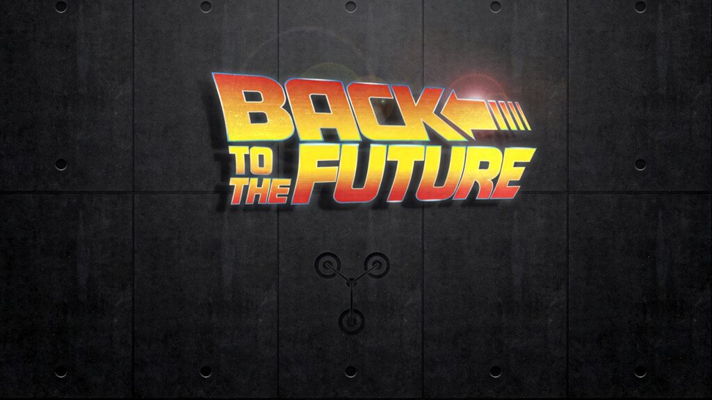 Back to the Future official logo wallpaper metallic retro typography dark textured background