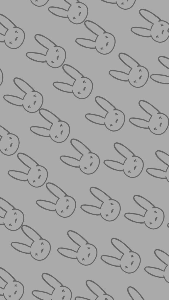 Bad Bunny logo wallpaper with repeating outlined stylized bunny faces background design