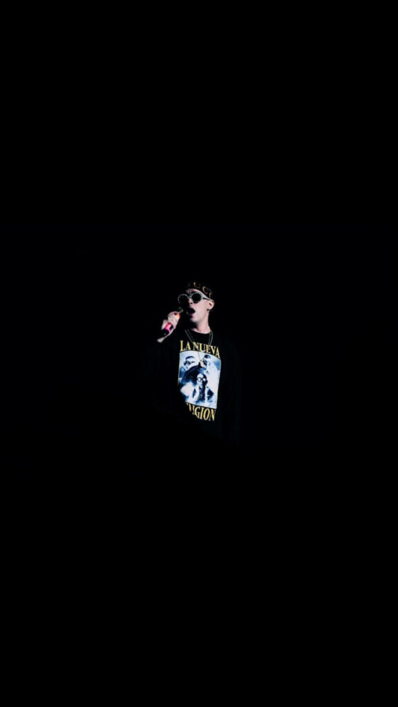 Minimalistic black poster of Puerto Rican rapper Bad Bunny with modern stylish design background Wallpaper