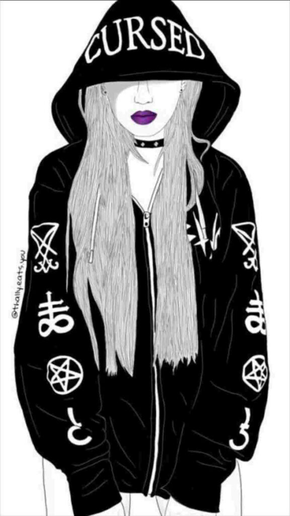 Bad to the Bone: A Bold Wallpaper Featuring a Baddie Cartoon Girl Rocking a Black Hoodie and Purple Lips