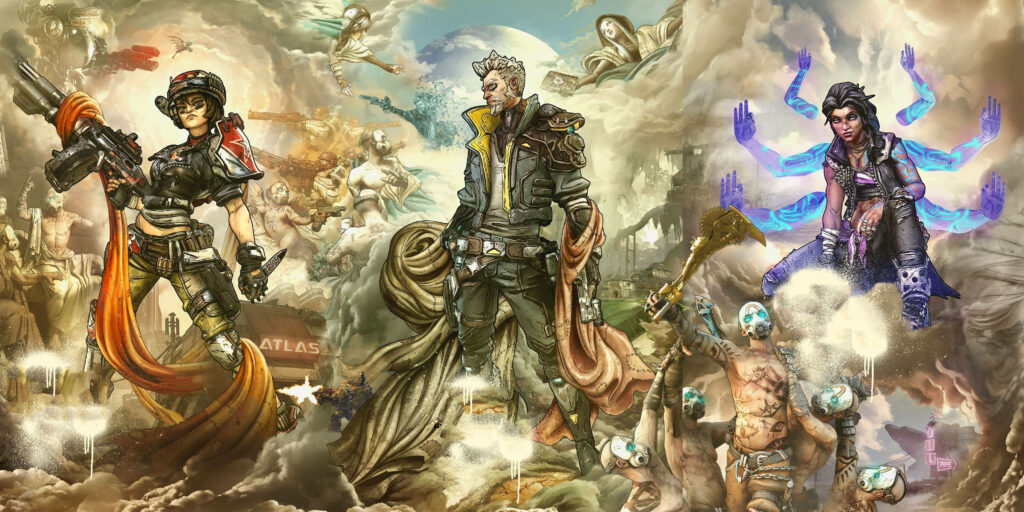 Borderlands 3 Characters in Action-Packed Chaos - Vault Hunters Ready for Adventure Wallpaper