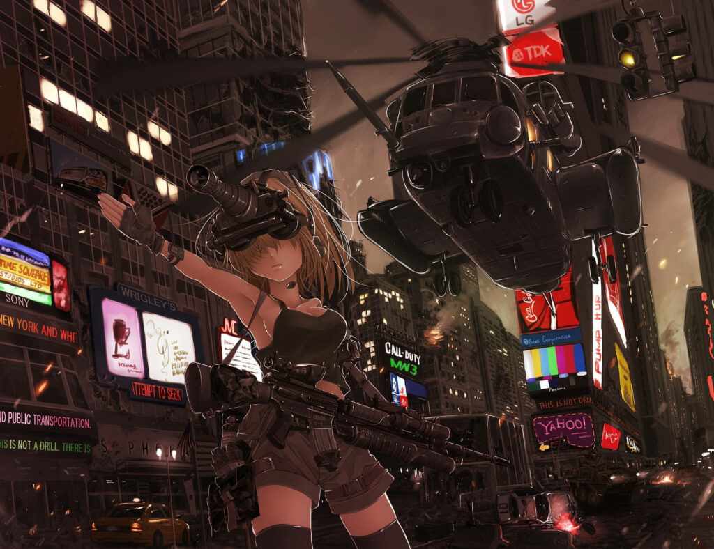 Badass Combat Girl Wallpaper: Gritty Urban Night Action Scene