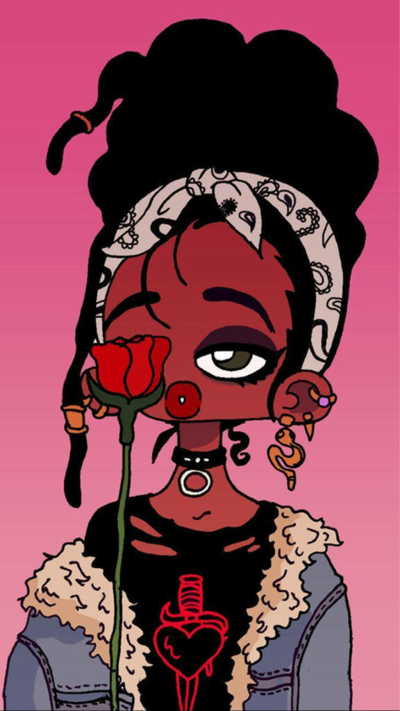 Rose in the Hands of a Baddie: A Cartoon Girl's Cute Wallpaper Image