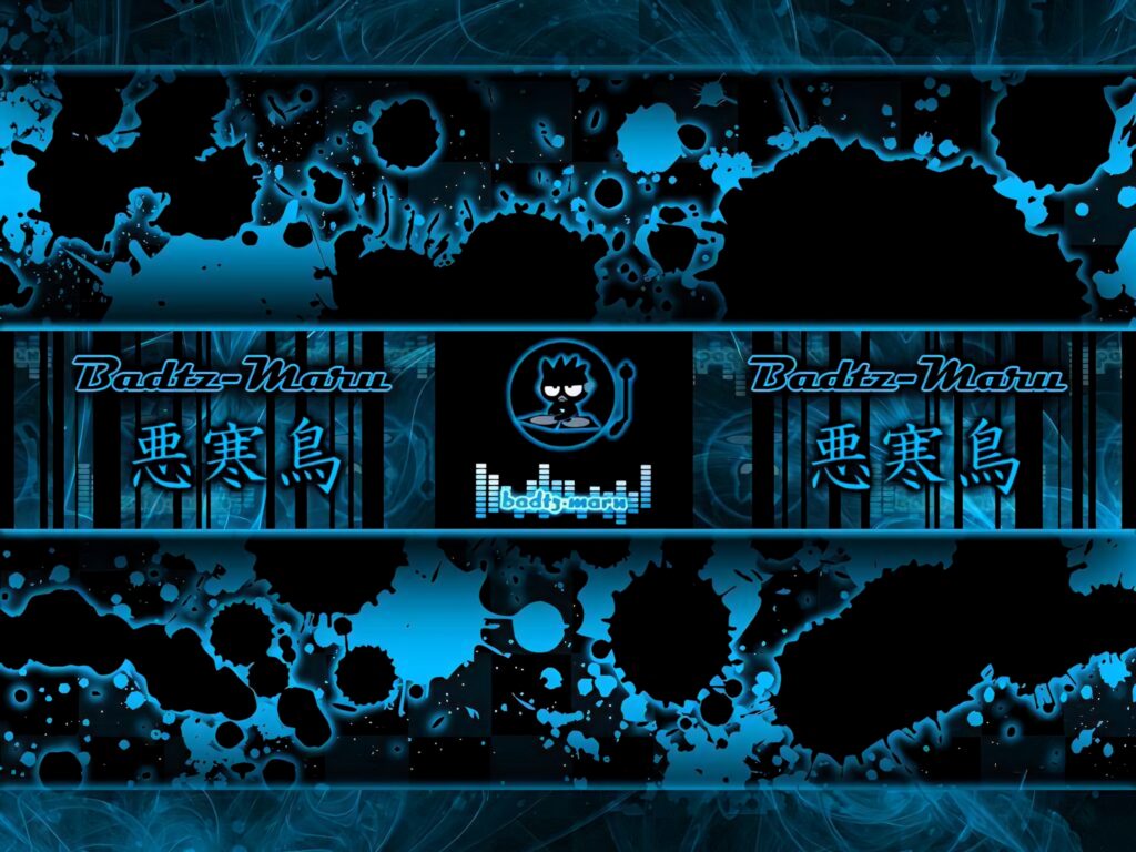 Badtz-Maru Sanrio wallpaper neon blue Japanese name black splash background edgy design