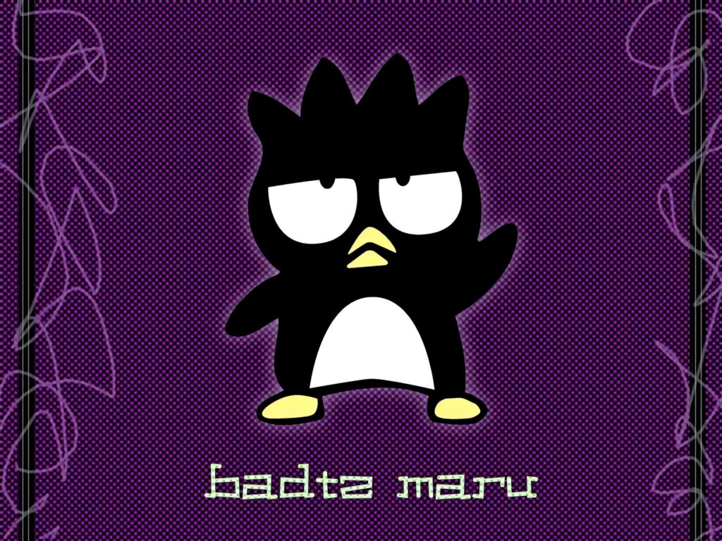 Badtz-Maru cool pose wallpaper purple textured background with playful green text name badge