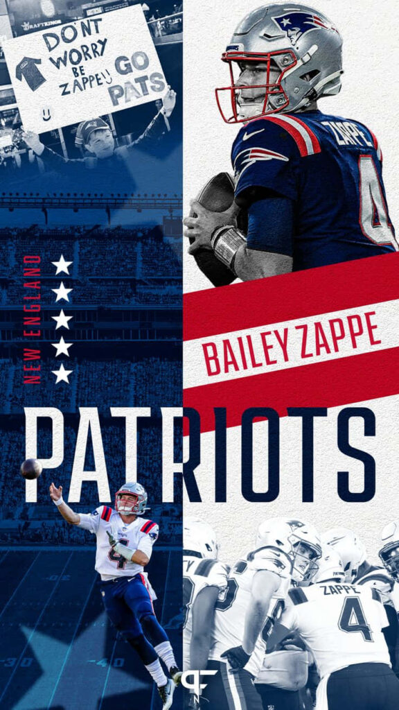 Bailey Zappe New England Patriots action wallpaper dynamic quarterback energy team graphics