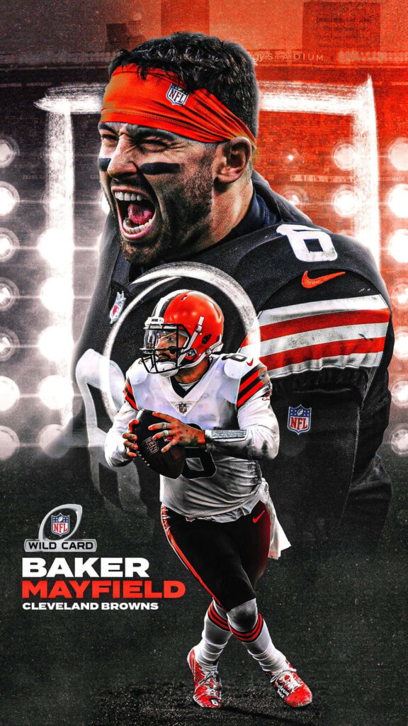 Baker Mayfield double exposure wallpaper showcasing intense Cleveland Browns quarterback action