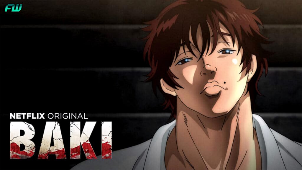 Close-up of Baki Hanma with confident expression on official Netflix Baki Hanma The Grappler poster Wallpaper