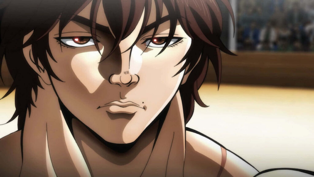 Baki Hanma intense battle pose showcasing raw strength in The Grappler anime wallpaper background