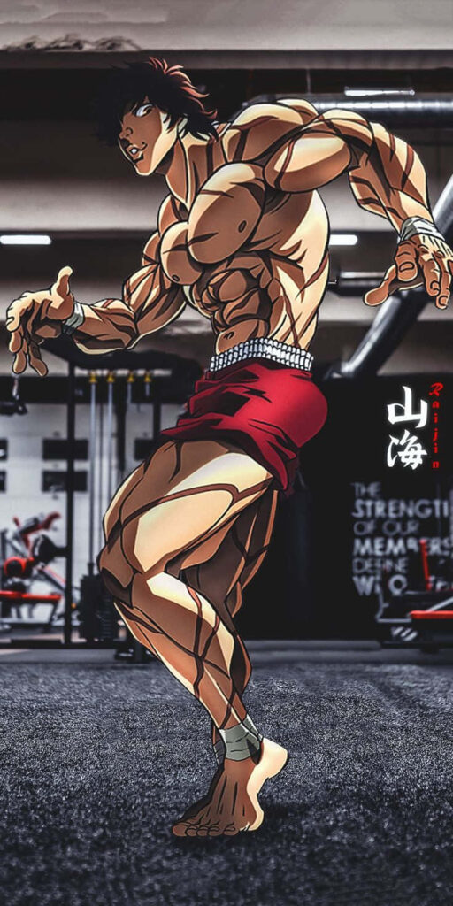 Baki Hanma intense workout showing muscular physique gym scene Baki The Grappler wallpaper