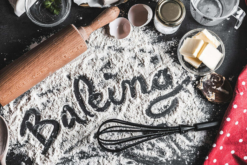 Cozy Baking-Themed Wallpaper: Flour, Whisk & Essentials Background