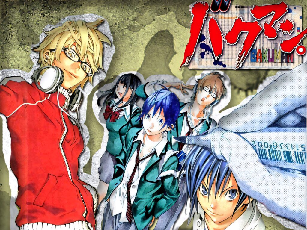 Bakuman manga wallpaper with main characters vibrant art creative storytelling background