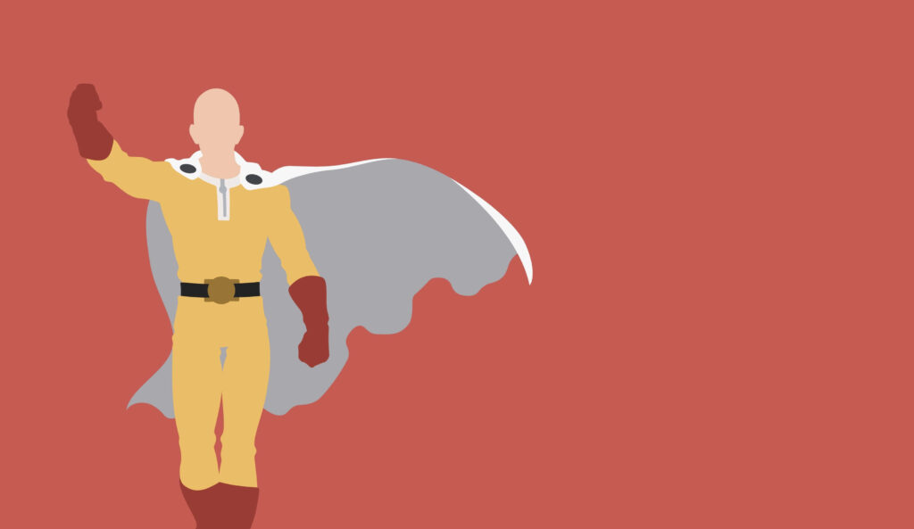 Minimalist Hero Wallpaper: Bald Superhero in Yellow & Red Design