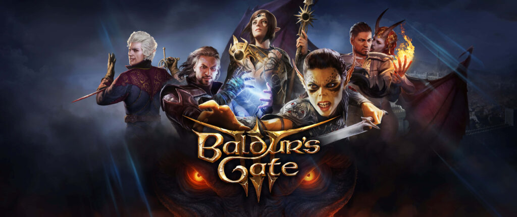Baldurs Gate 3 character lineup showcasing heroes abilities epic fantasy adventure wallpaper background