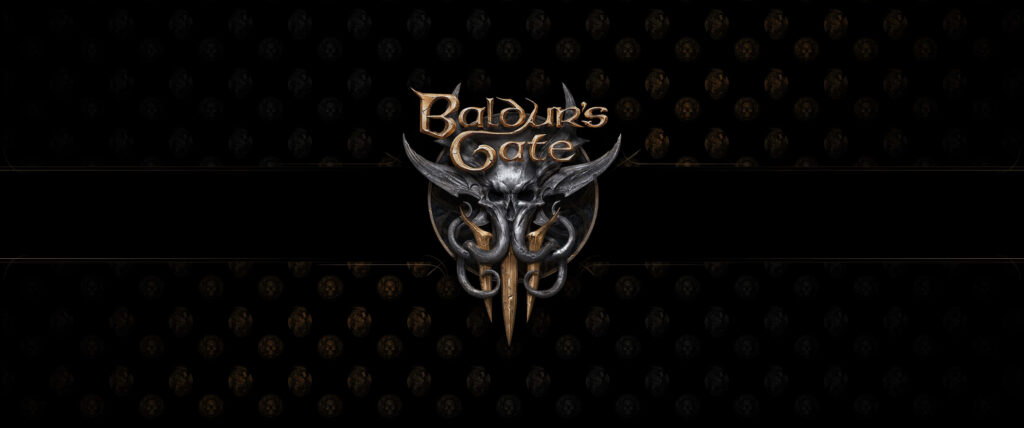 Baldurs Gate 3 wallpaper with dark textured background and menacing mind flayer emblem logo