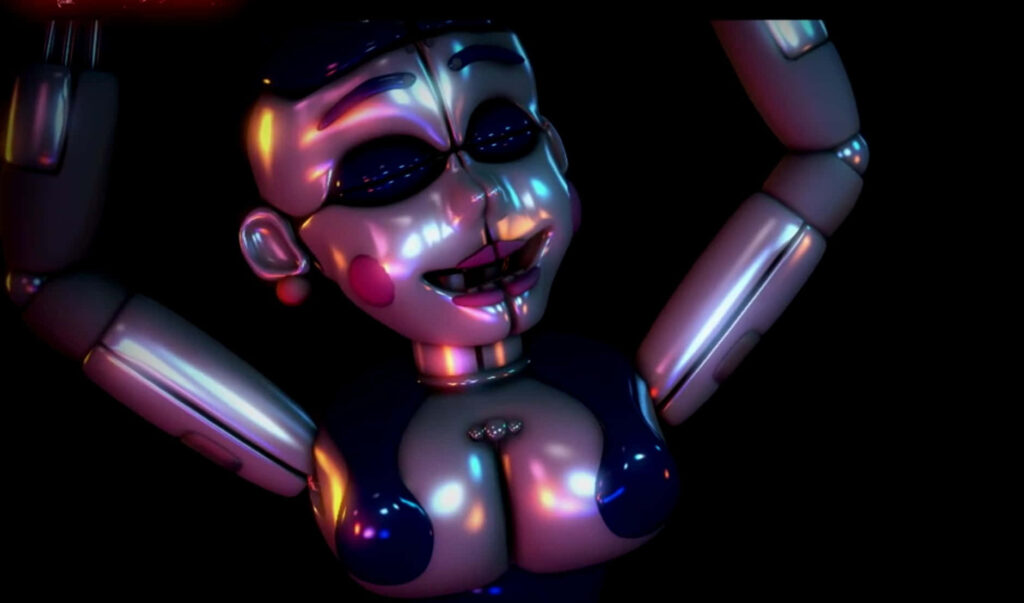 Ballora Five Nights at Freddy's animatronic ballerina with vibrant colorful lighting wallpaper