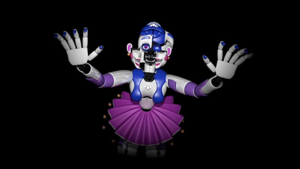 Ballora from Five Nights at Freddy's reaching forward with purple tutu detailed animatronic design Wallpaper