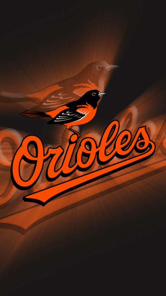 Baltimore Orioles bird logo above team name in vibrant orange script on dark dynamic background Wallpaper