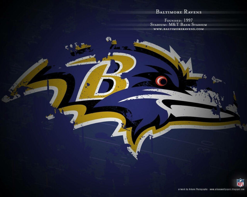 Baltimore Ravens NFL logo in dynamic brushstroke art on dark textured abstract wallpaper background