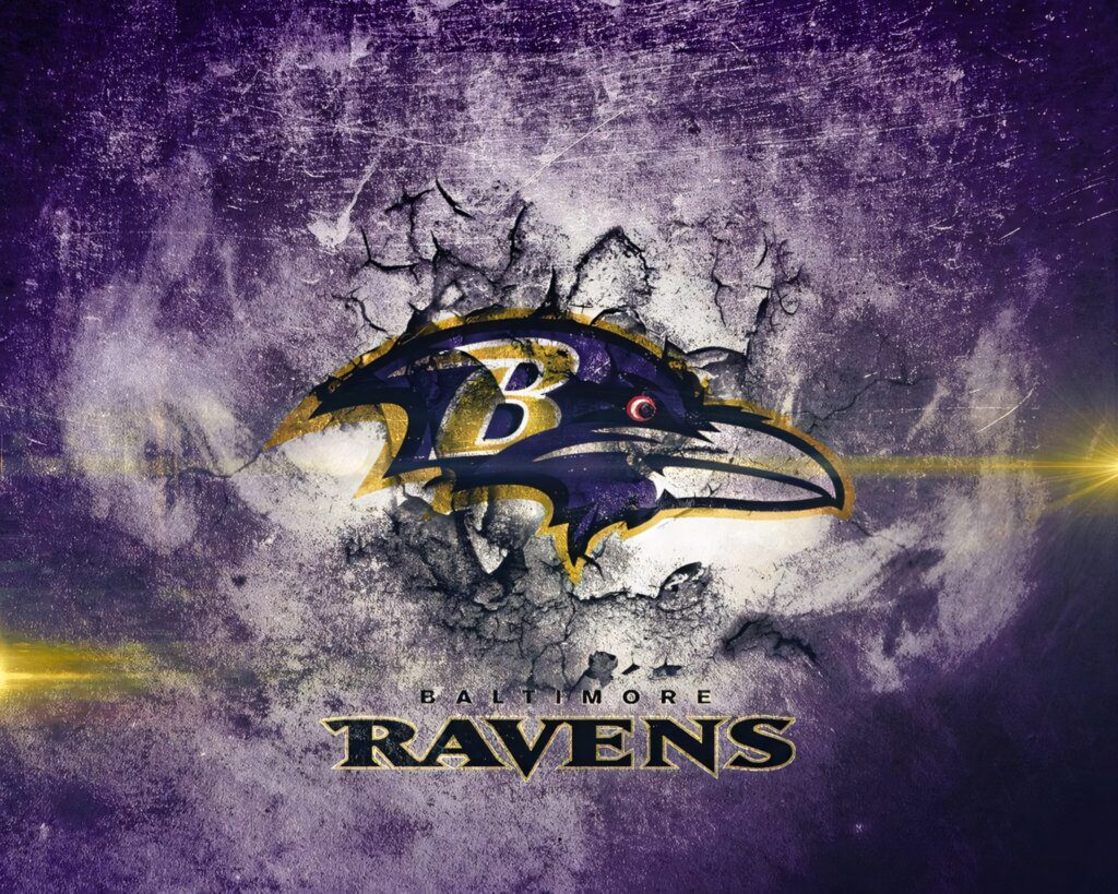 Baltimore Ravens logo on cracked concrete background with vivid purple lighting wallpaper