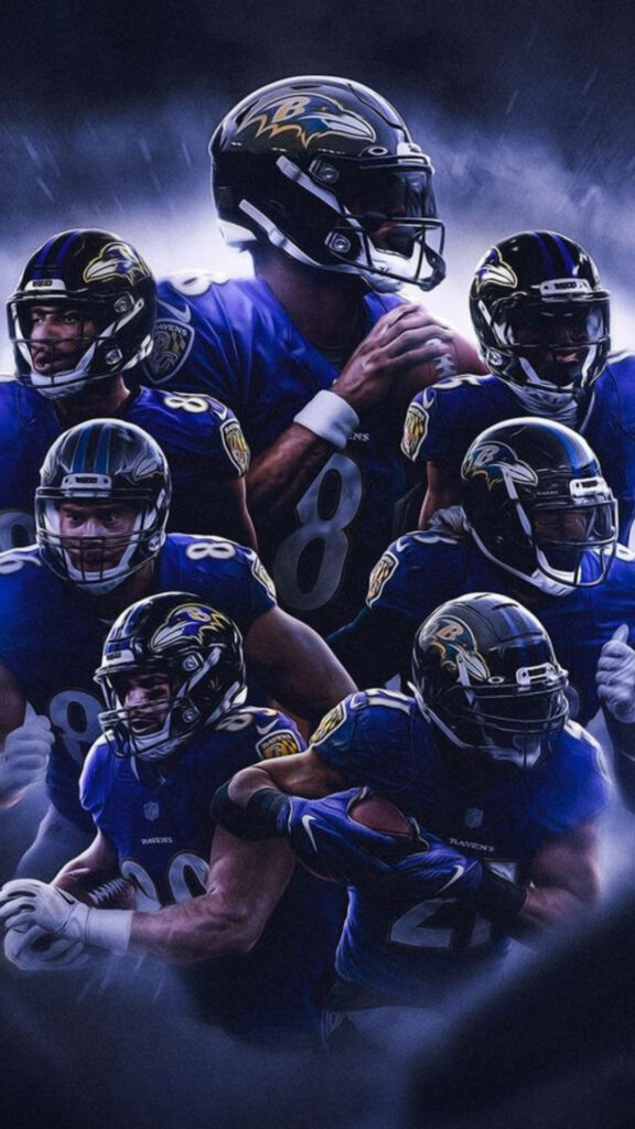 Baltimore Ravens HD iPhone wallpaper collage of intense players in purple and black uniforms