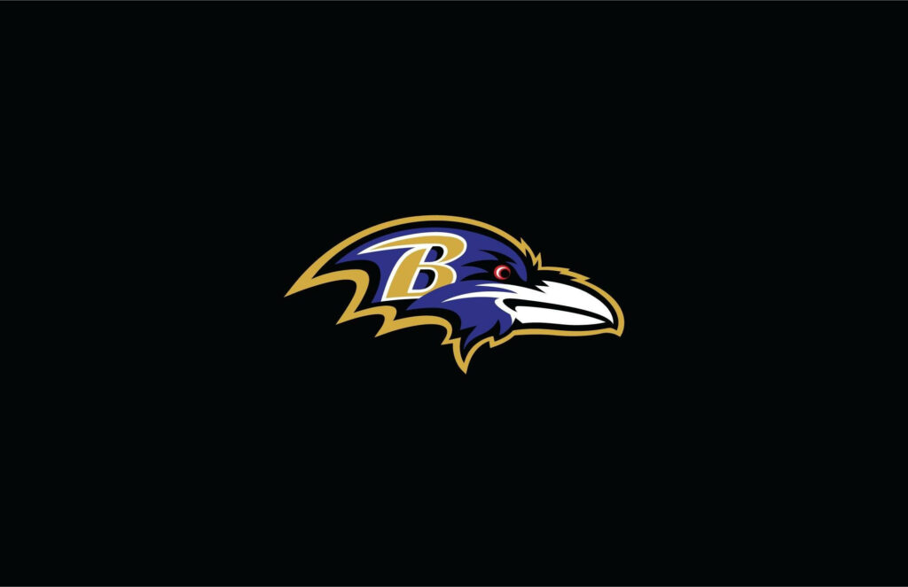 Baltimore Ravens head logo wallpaper with sharp details vibrant team colors on black background