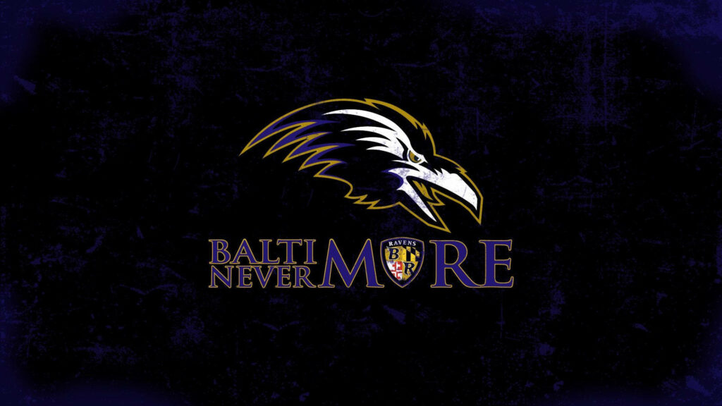 Baltimore Ravens wallpaper with iconic raven logo and dramatic Nevermore slogan on dark textured background
