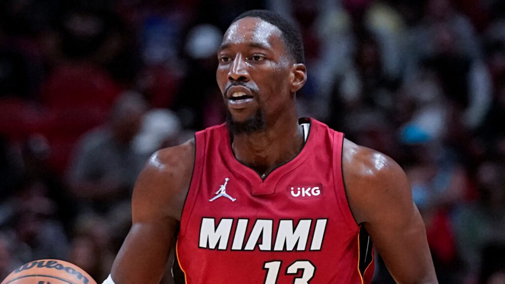 Bam Adebayo Miami Heat basketball player in action game wallpaper background close up