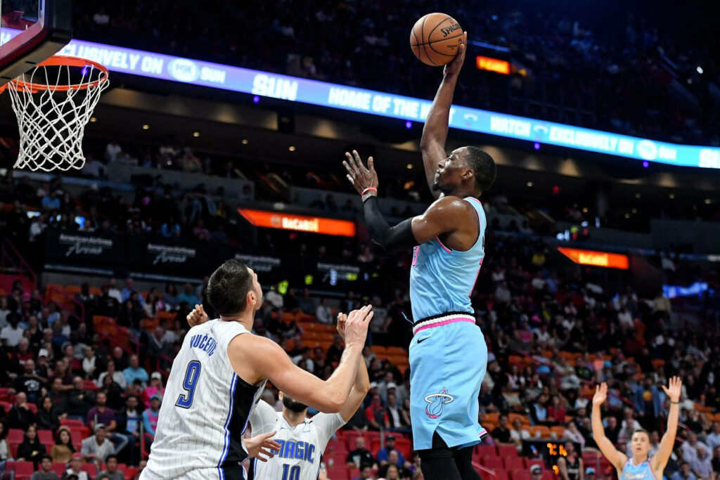 Bam Adebayo Miami Heat smooth floater shot basketball game versus Orlando Magic wallpaper