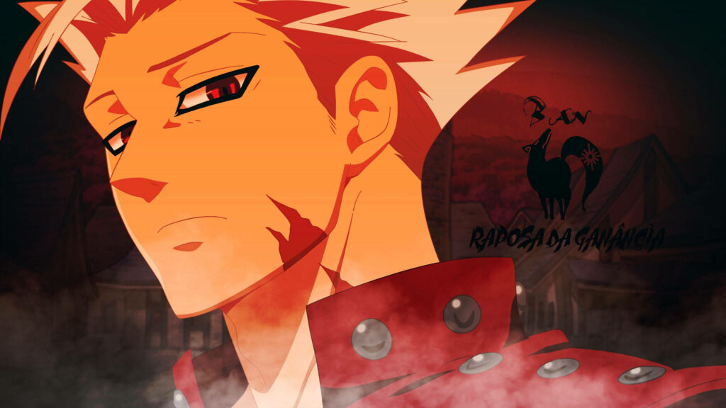 Ban from Seven Deadly Sins wallpaper confident expression bold colors dramatic shadows background