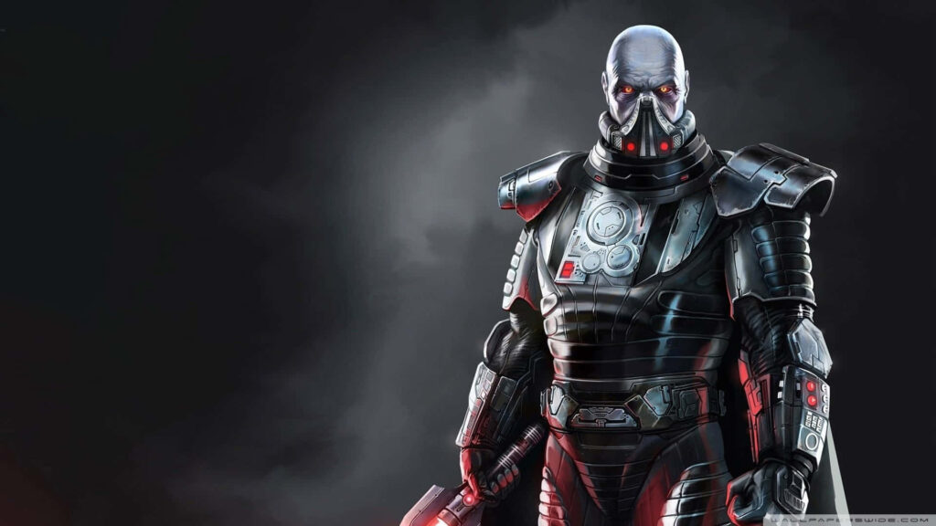 Bane from DC Comics in futuristic armored suit with intense ominous background digital artwork Wallpaper