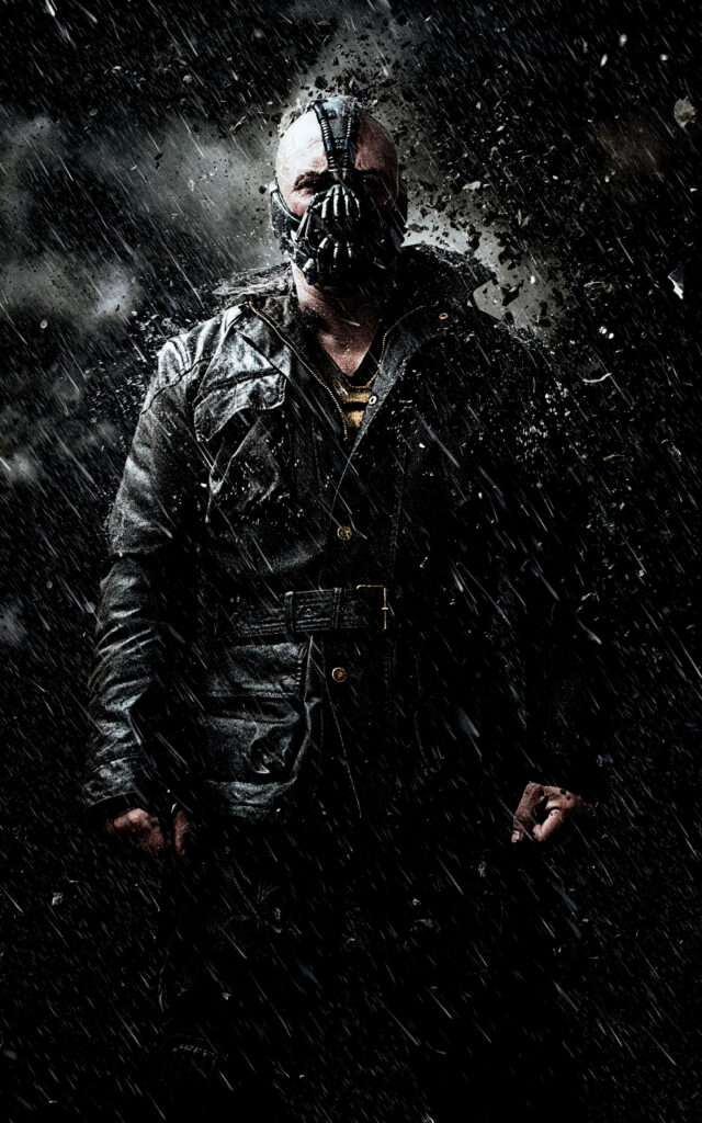 Intense The Dark Knight Bane Wallpaper: Rain & Debris Background