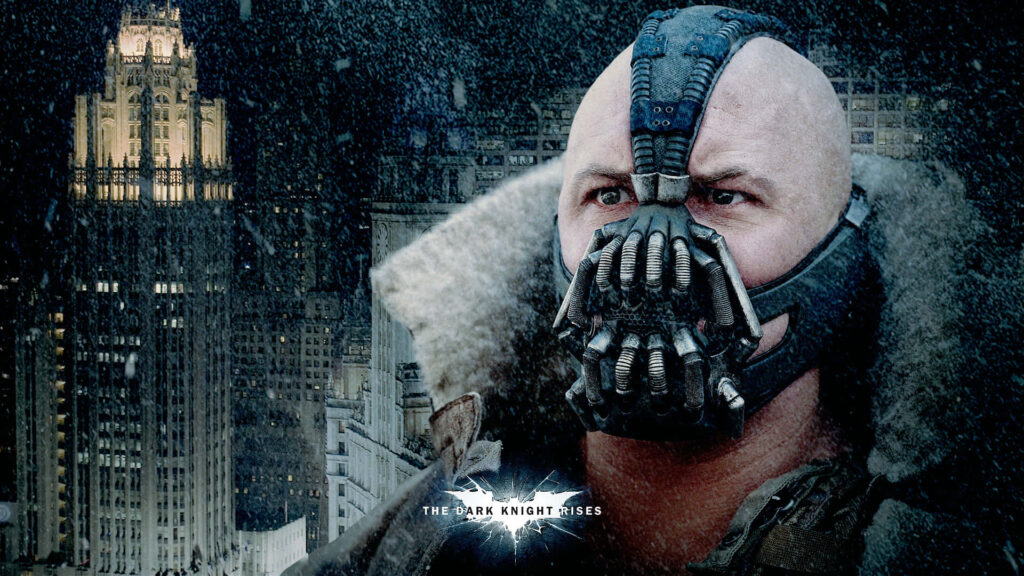 Bane from DC Comics in iconic mask stands strong in snowy Gotham City Dark Knight Rises wallpaper