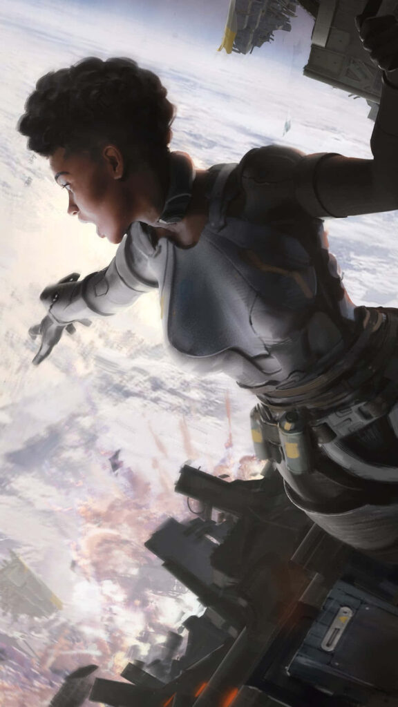 Bangalore Apex Legends leaping into futuristic battlefield with high-tech gear bright background Wallpaper