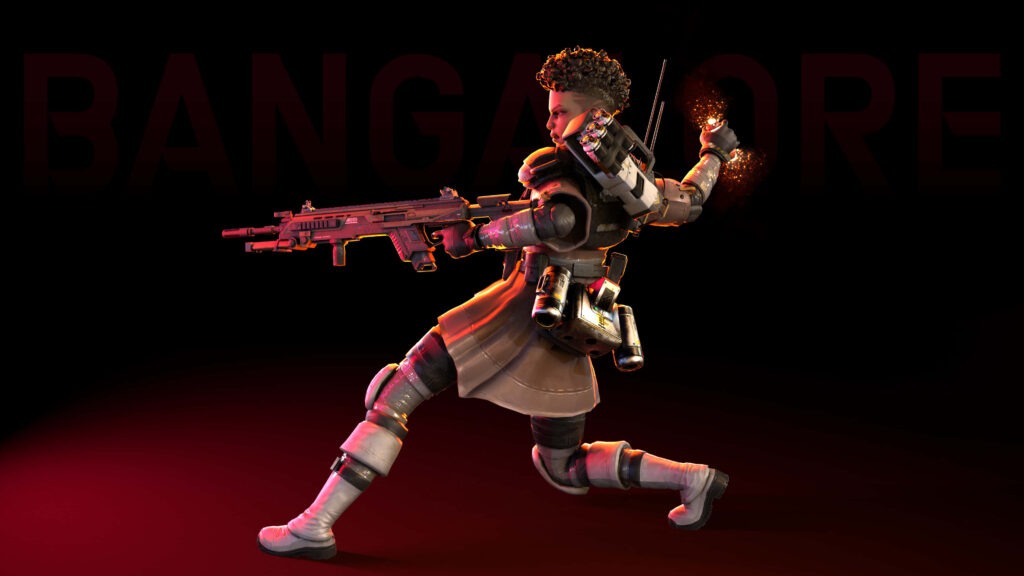 Bangalore from Apex Legends in action pose holding weapon ready to throw grenade wallpaper