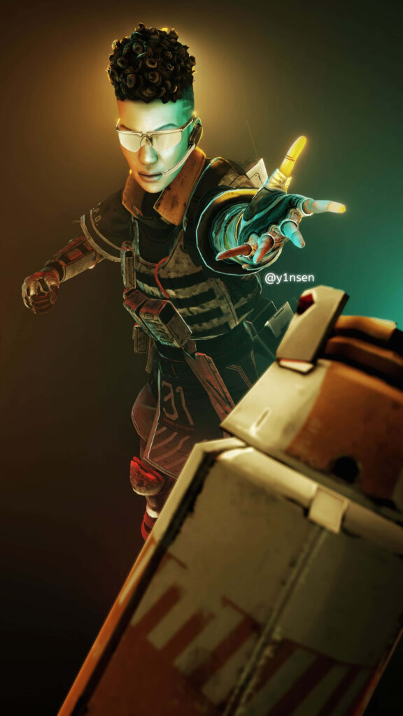 Bangalore from Apex Legends in futuristic armor with vibrant lighting intense dynamic wallpaper