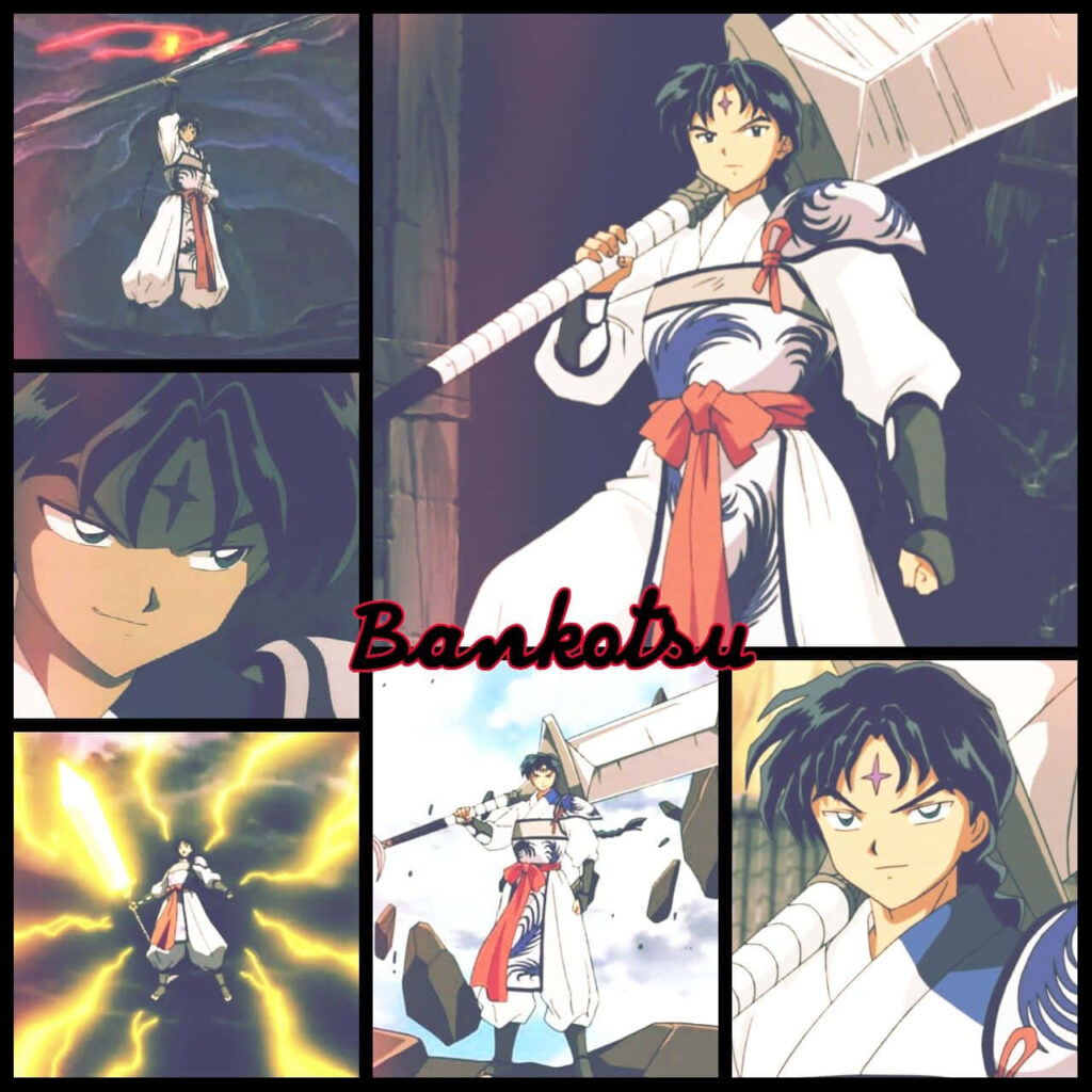Bankotsu anime wallpaper showing fierce mercenary leader with weapon in dynamic action pose