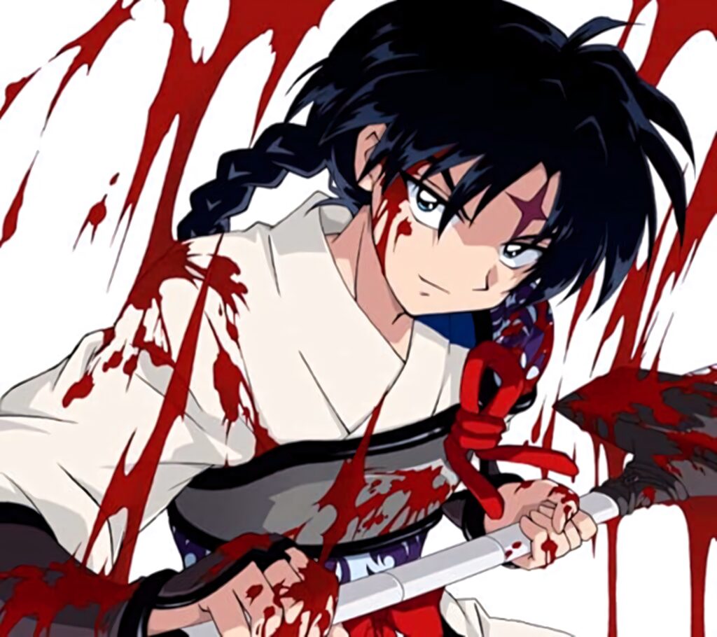 Bankotsu leader of Shichinintai with bloodied weapon fierce intense wallpaper background