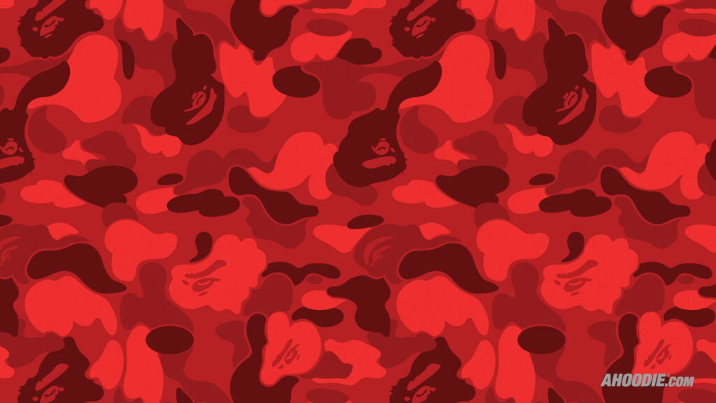 Vibrant Bape Camouflage: Red HD Wallpaper Capturing Streetwear's Essence