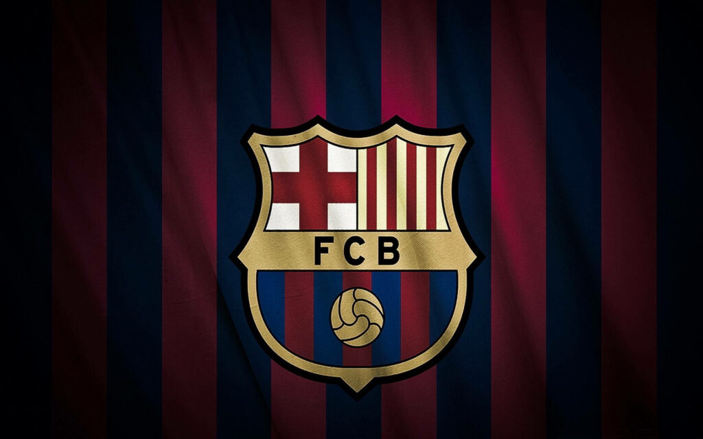 The Fabric of Fútbol: Barcelona Logo Enriches Cloth Textured Wallpaper with Iconic Red and Blue Stripes