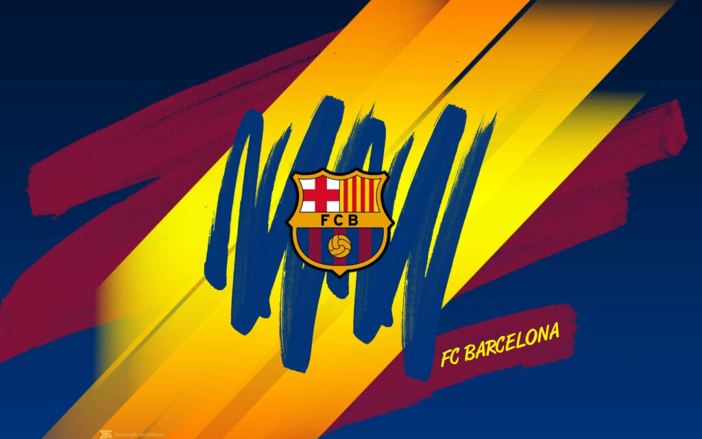 Barcelona FC Emblem: A Marked Contrast on Maroon, Yellow, and Blue Textured Wallpaper