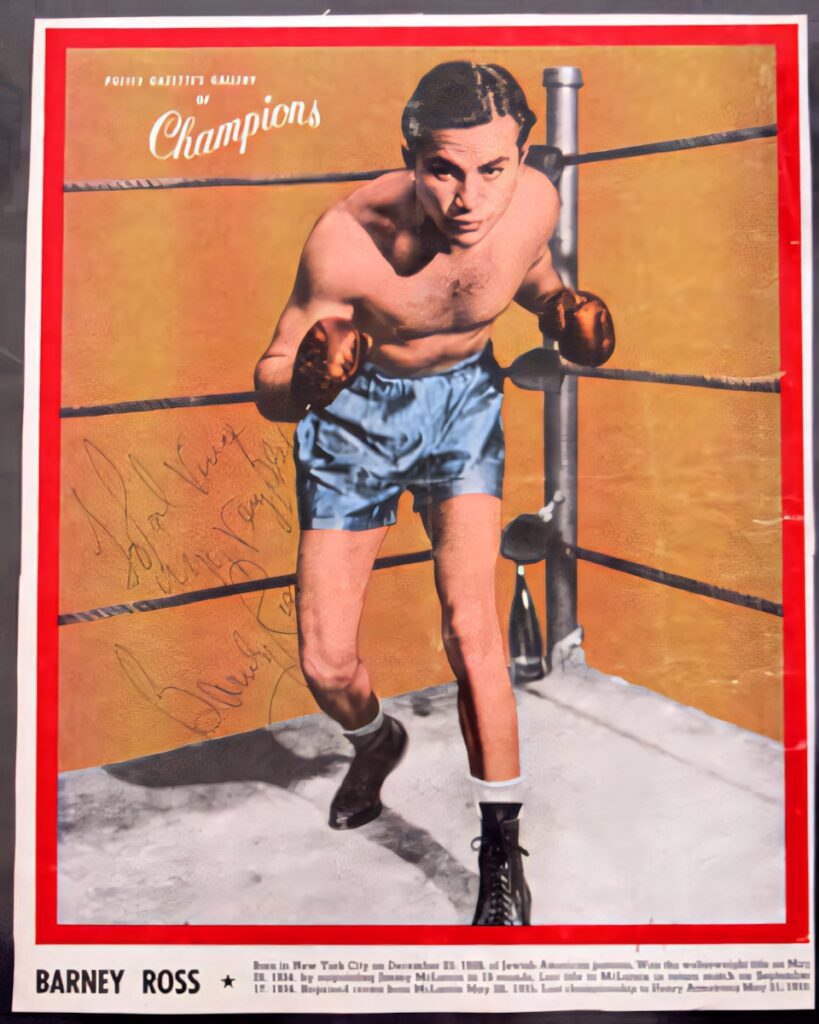 Barney Ross boxer in fighting stance vintage boxing ring wallpaper showcasing athletic build