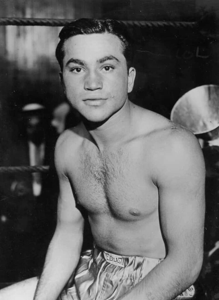Barney Ross black and white portrait in boxing ring showing athletic physique and confidence Wallpaper