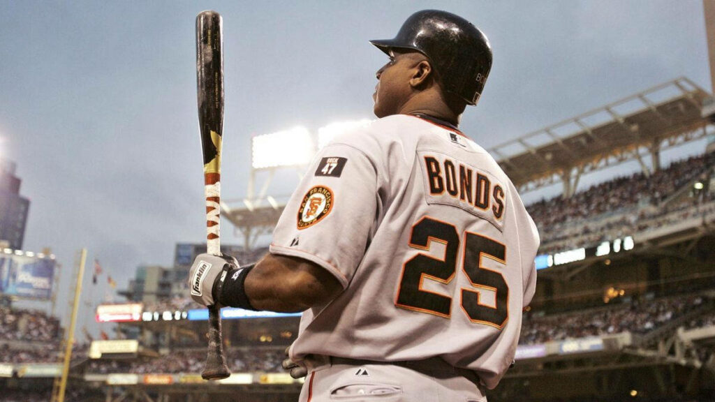 Barry Bonds at bat in packed stadium wallpaper Home Run King ready to hit powerful home run