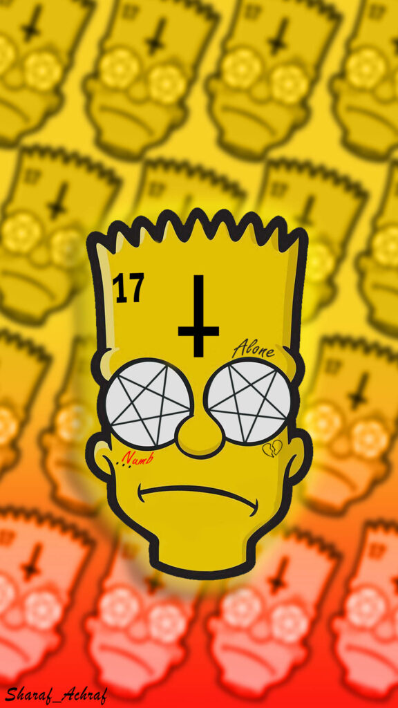 Bart Simpson in Gucci style with vibrant repeating iconic face background wallpaper